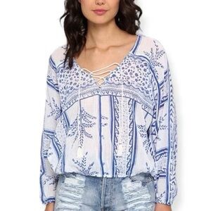 Free People Yo Yo Geo Peasant Blouse